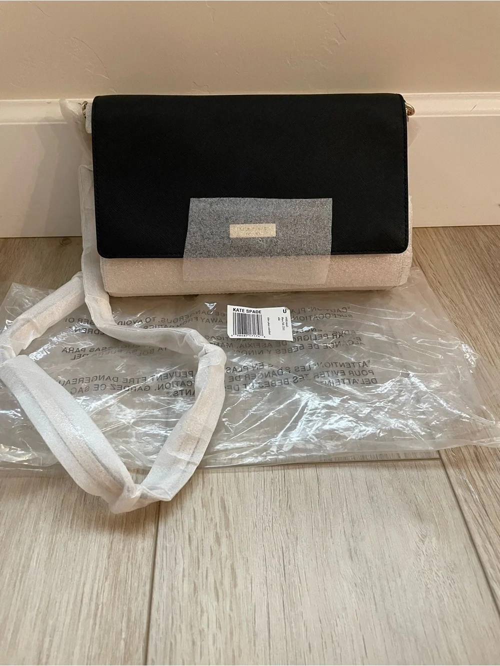 NWT kate spade Black and Beige Two-Tone Crossbody Bag with leather/chain strap